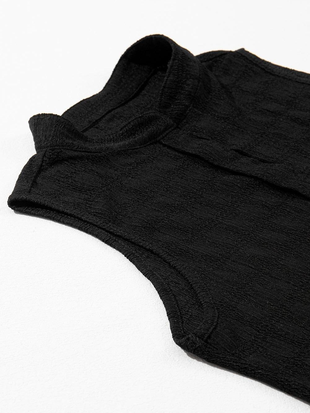 Elegant Black Lattice Textured Sleeveless Top