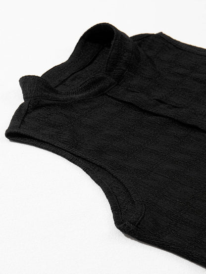 Elegant Black Lattice Textured Sleeveless Top