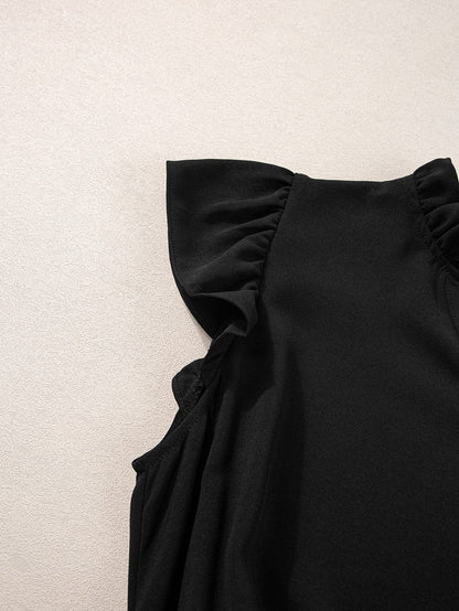 Elegant Black Leopard Print Flare Dress with Flutter Sleeves