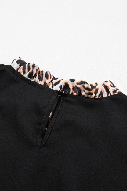 Elegant Black Leopard Print Lantern Sleeve Top