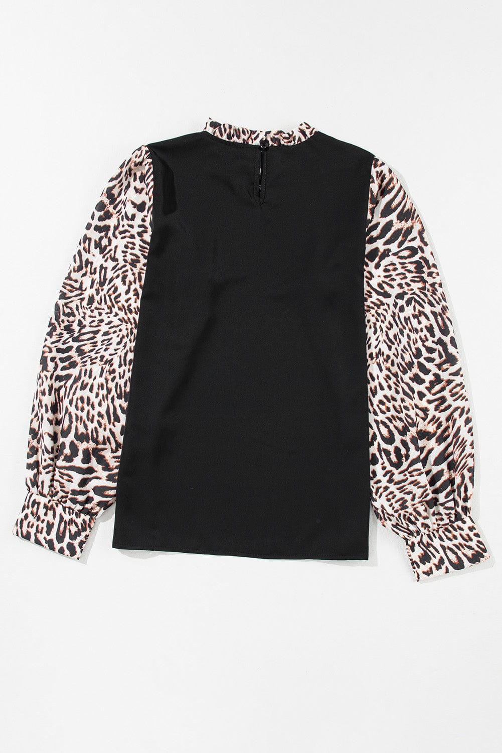 Elegant Black Leopard Print Lantern Sleeve Top