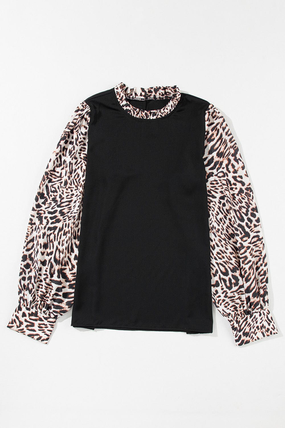 Elegant Black Leopard Print Lantern Sleeve Top