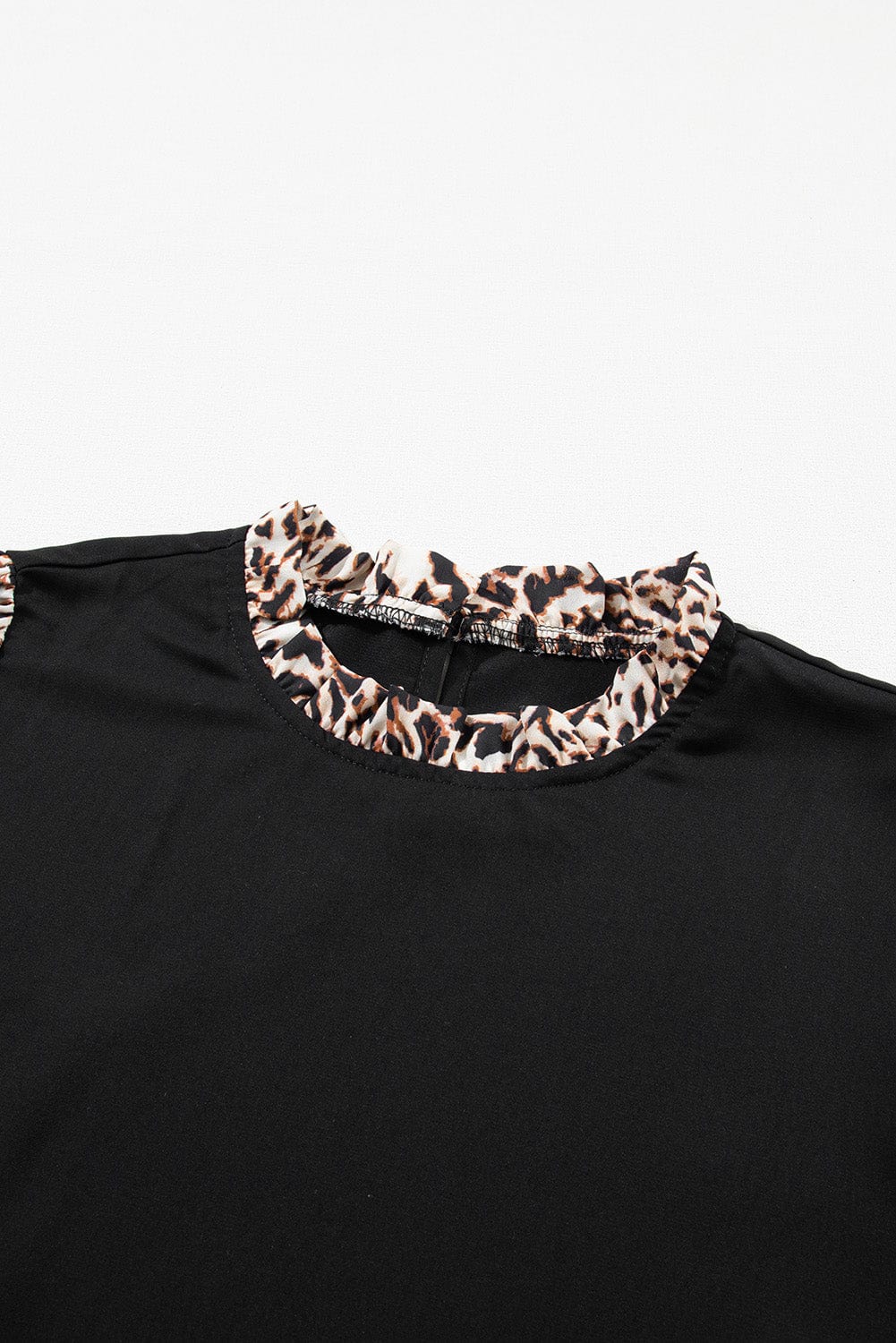 Elegant Black Leopard Print Lantern Sleeve Top