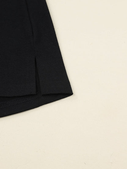 Elegant Black Long Sleeve Dress with Button Detail