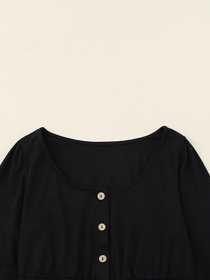 Elegant Black Long Sleeve Dress with Button Detail