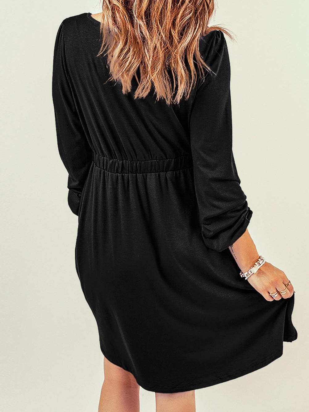 Elegant Black Long Sleeve Dress with Button Detail