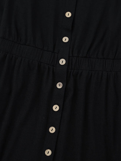 Elegant Black Long Sleeve Dress with Button Detail