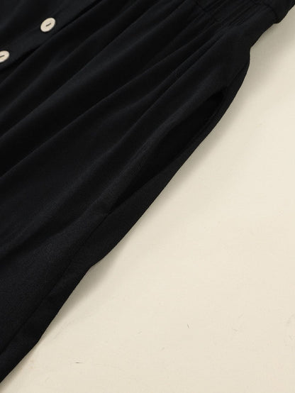 Elegant Black Long Sleeve Dress with Button Detail