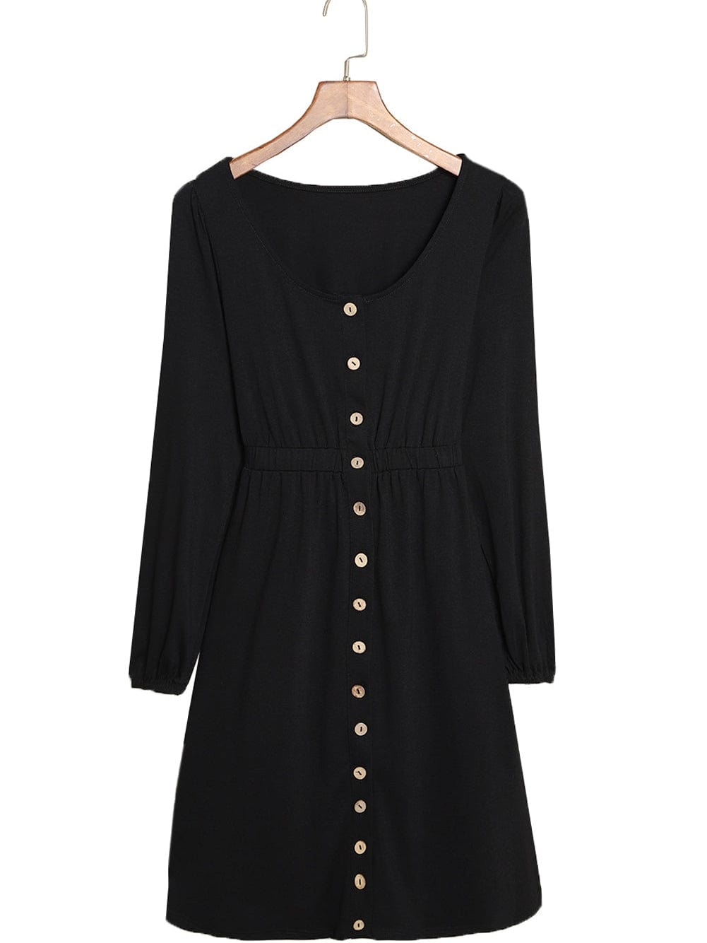 Elegant Black Long Sleeve Dress with Button Detail