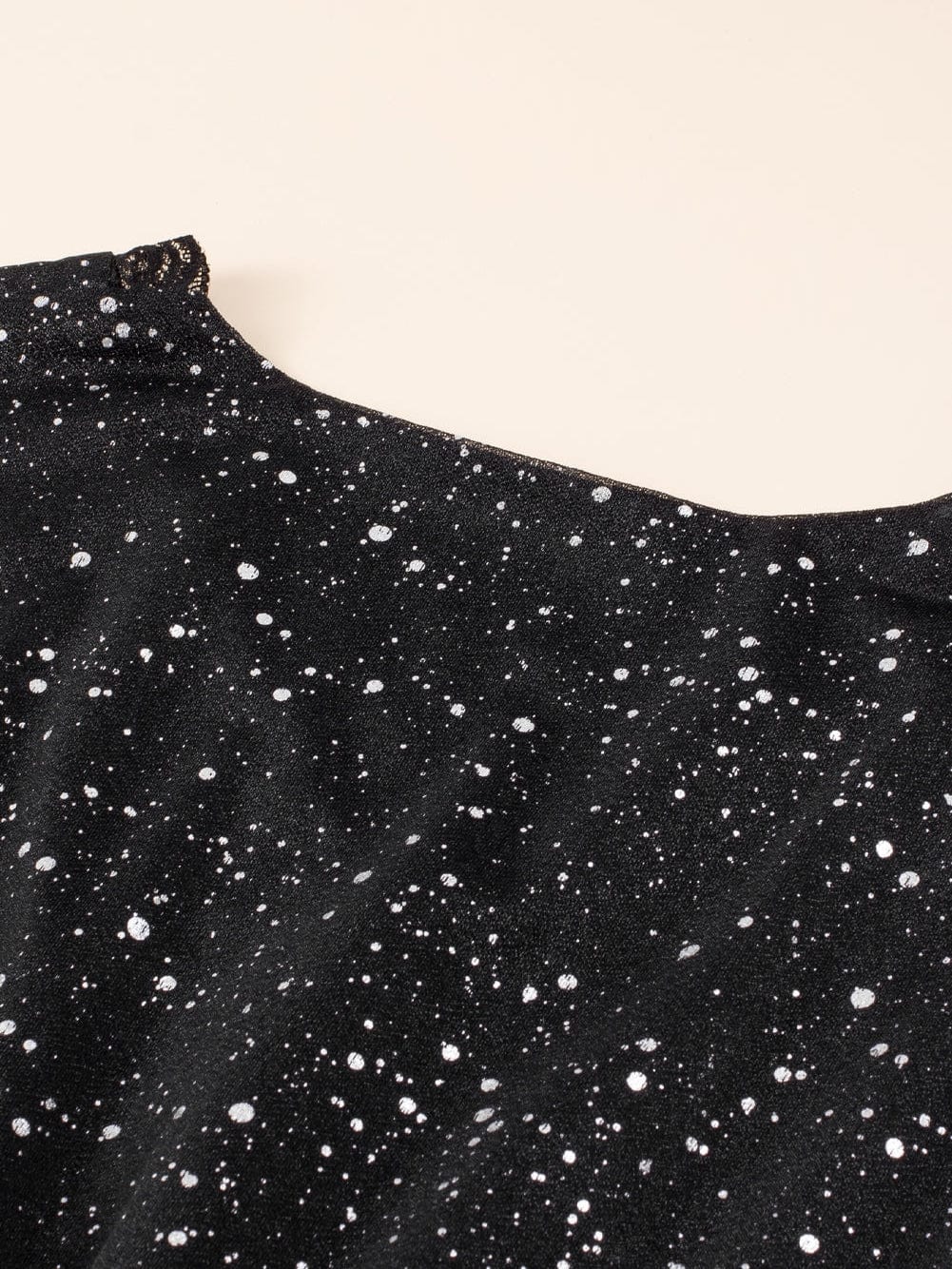 Elegant Black Mesh Overlay V-Neck Long Sleeve Dress with Glitter Accents