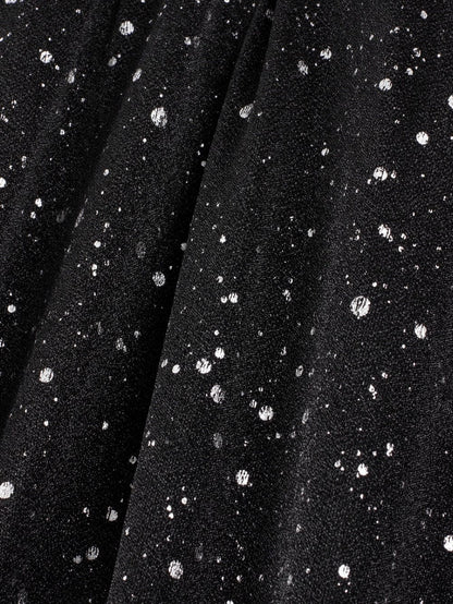 Elegant Black Mesh Overlay V-Neck Long Sleeve Dress with Glitter Accents