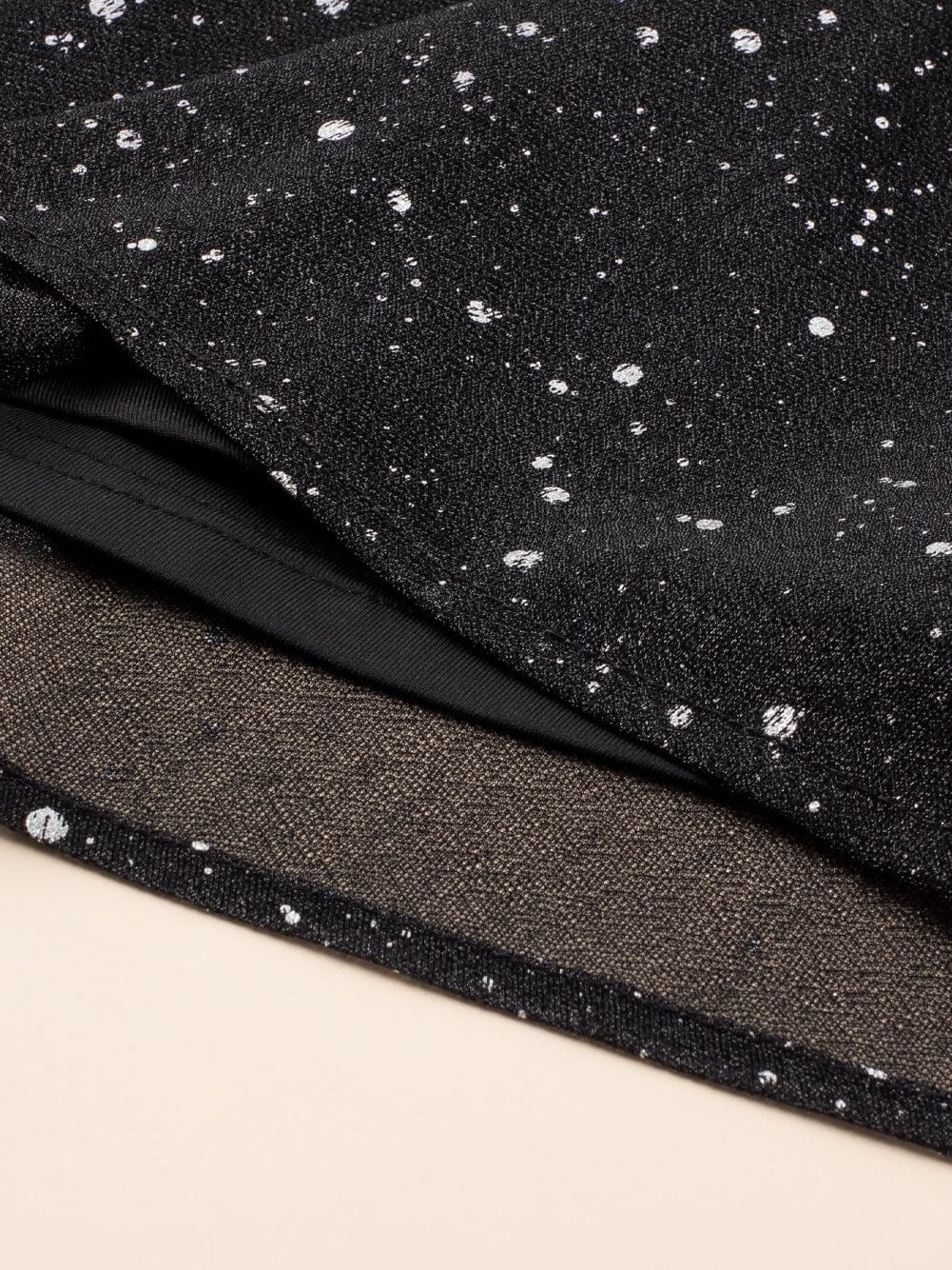 Elegant Black Mesh Overlay V-Neck Long Sleeve Dress with Glitter Accents