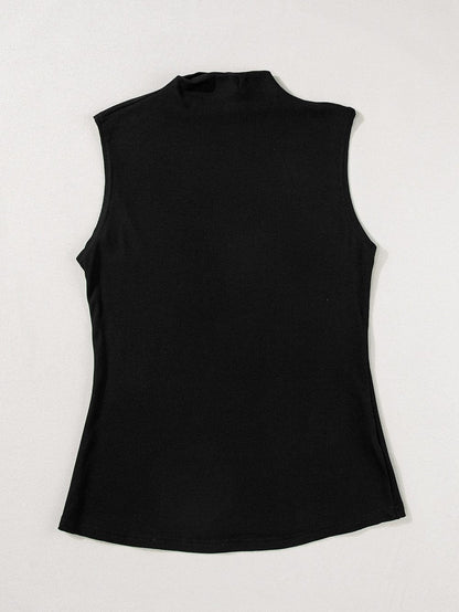 Elegant Black Mock Neck Sleeveless Top