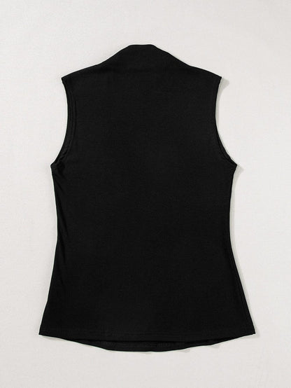 Elegant Black Mock Neck Sleeveless Top