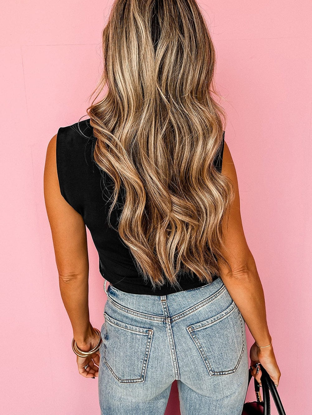 Elegant Black Mock Neck Sleeveless Top