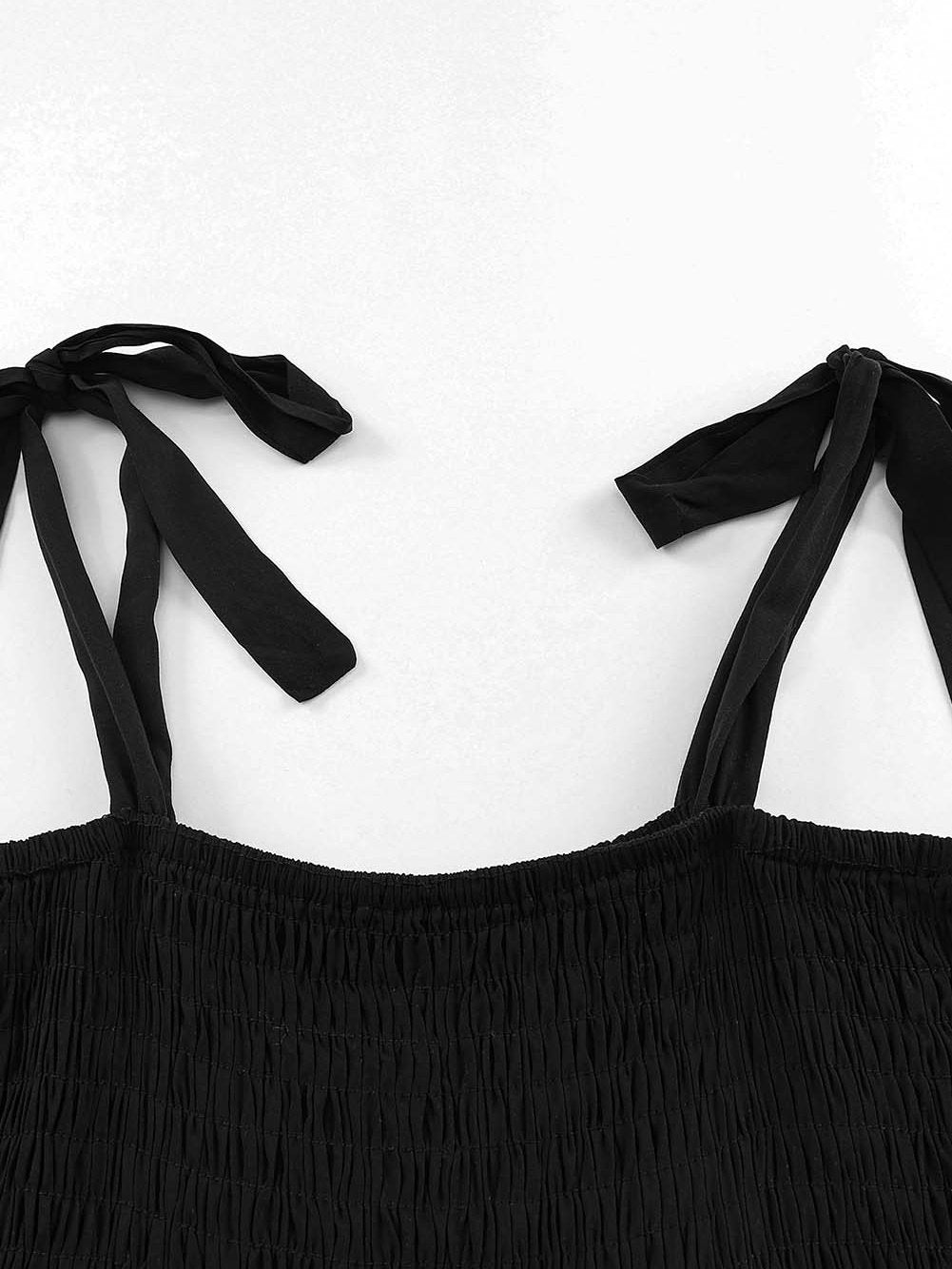 Elegant Black Patchwork Smocked Mini Dress with Color Block Detail