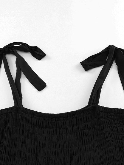 Elegant Black Patchwork Smocked Mini Dress with Color Block Detail