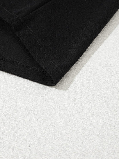 Elegant Black Pearl Embellished Crew Neck Tee