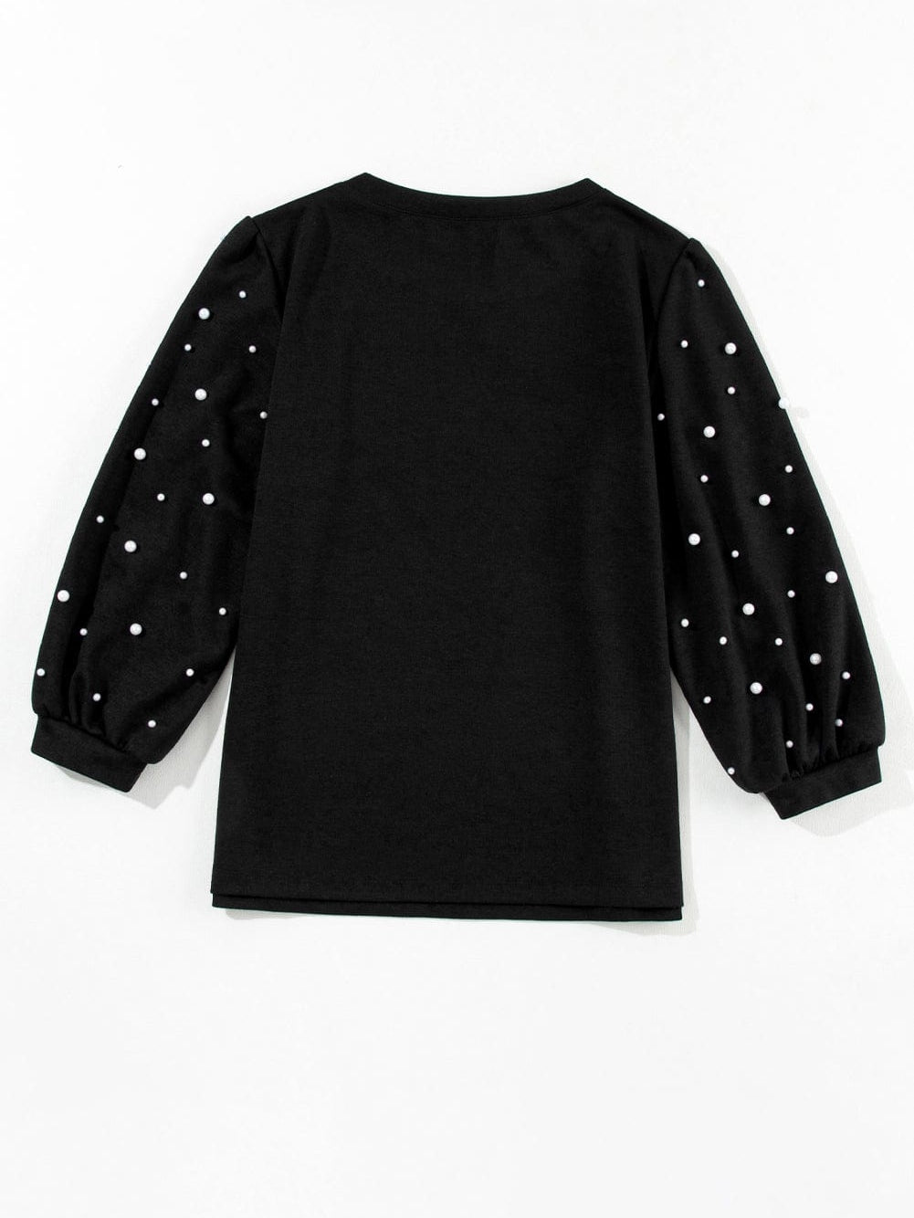 Elegant Black Pearl Embellished Crew Neck Tee