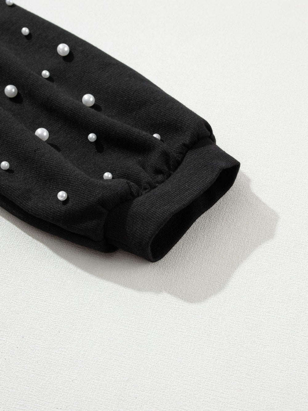 Elegant Black Pearl Embellished Crew Neck Tee