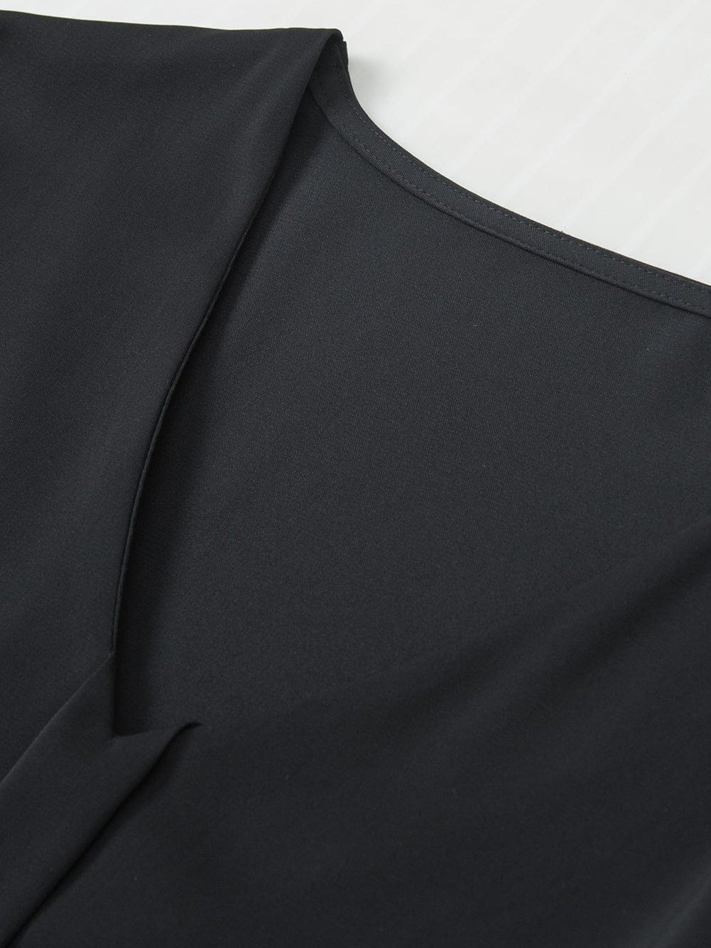 Elegant Black Pearl Mesh Ruffle Sleeve Blouse