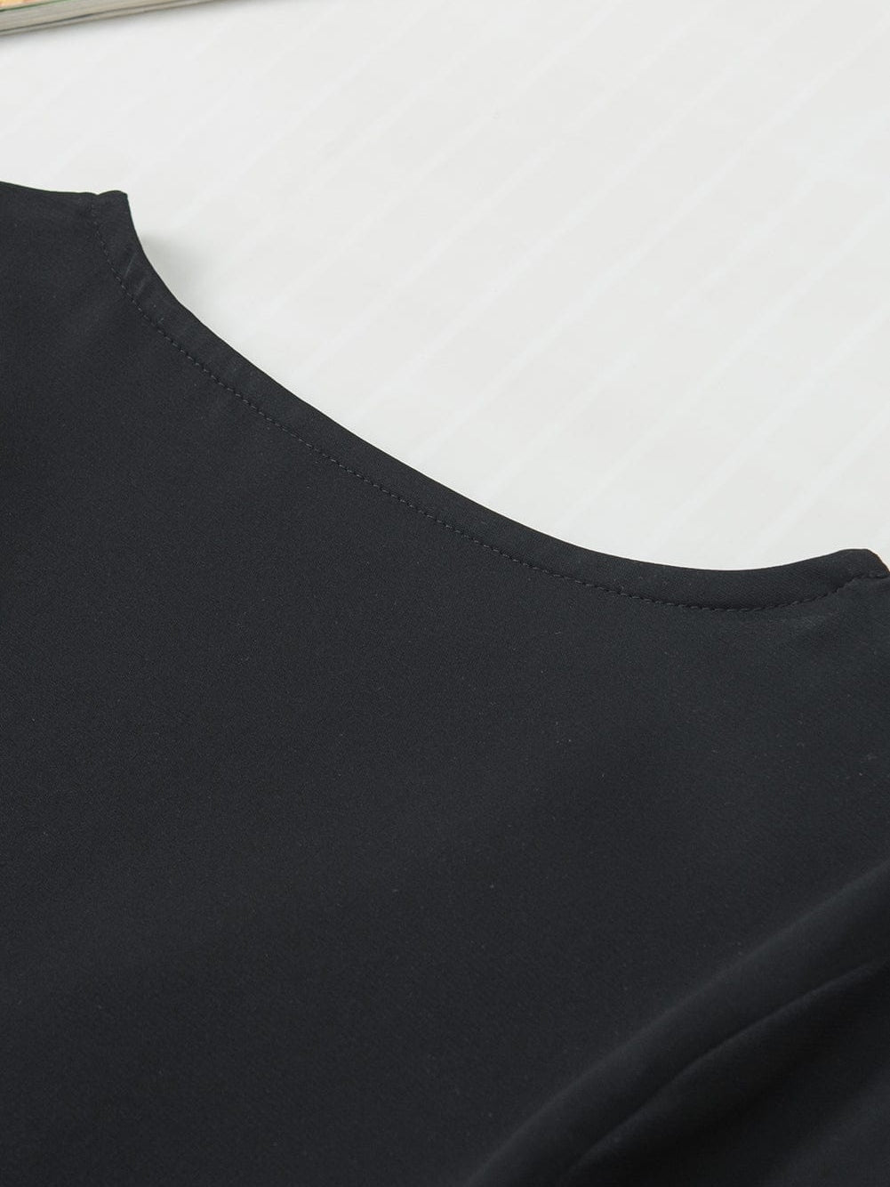 Elegant Black Pearl Mesh Ruffle Sleeve Blouse