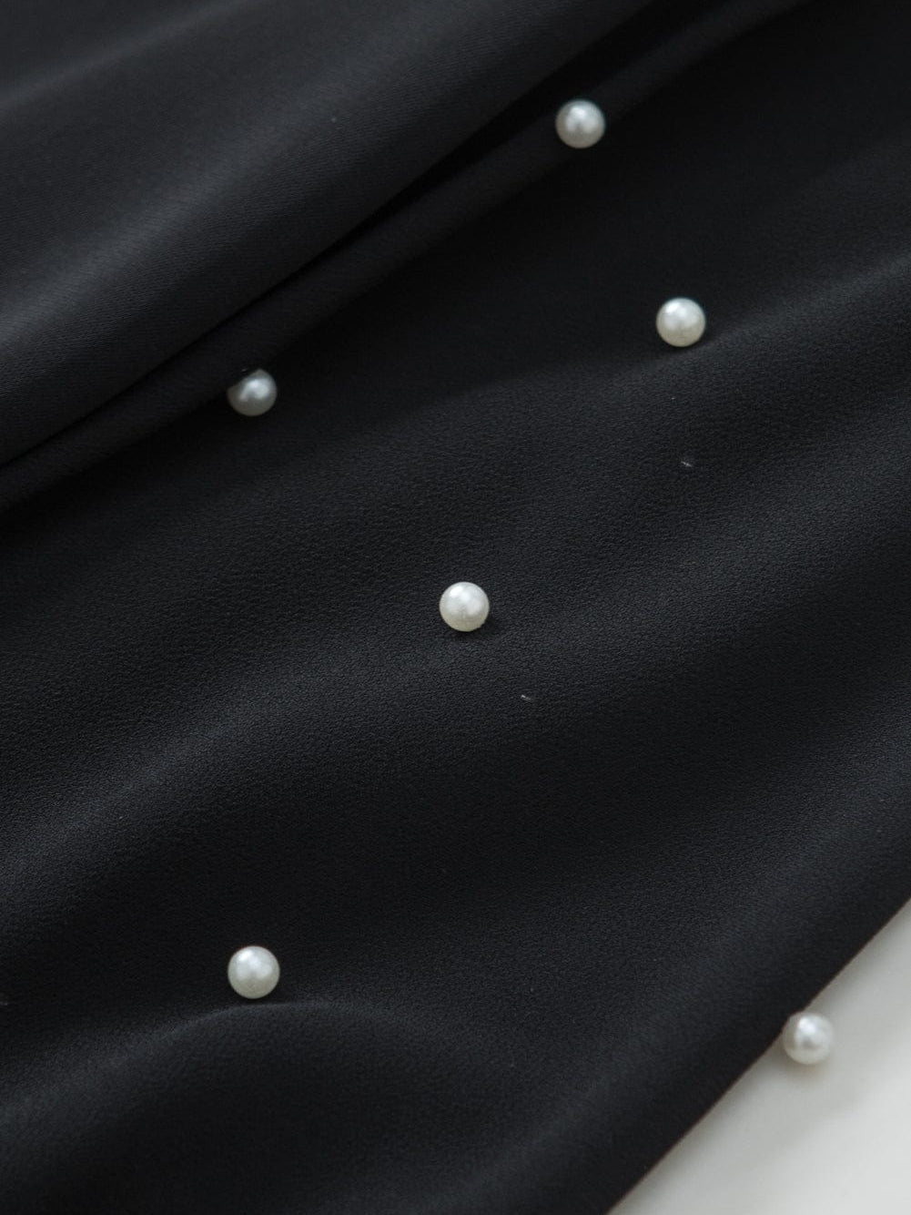 Elegant Black Pearl Mesh Ruffle Sleeve Blouse