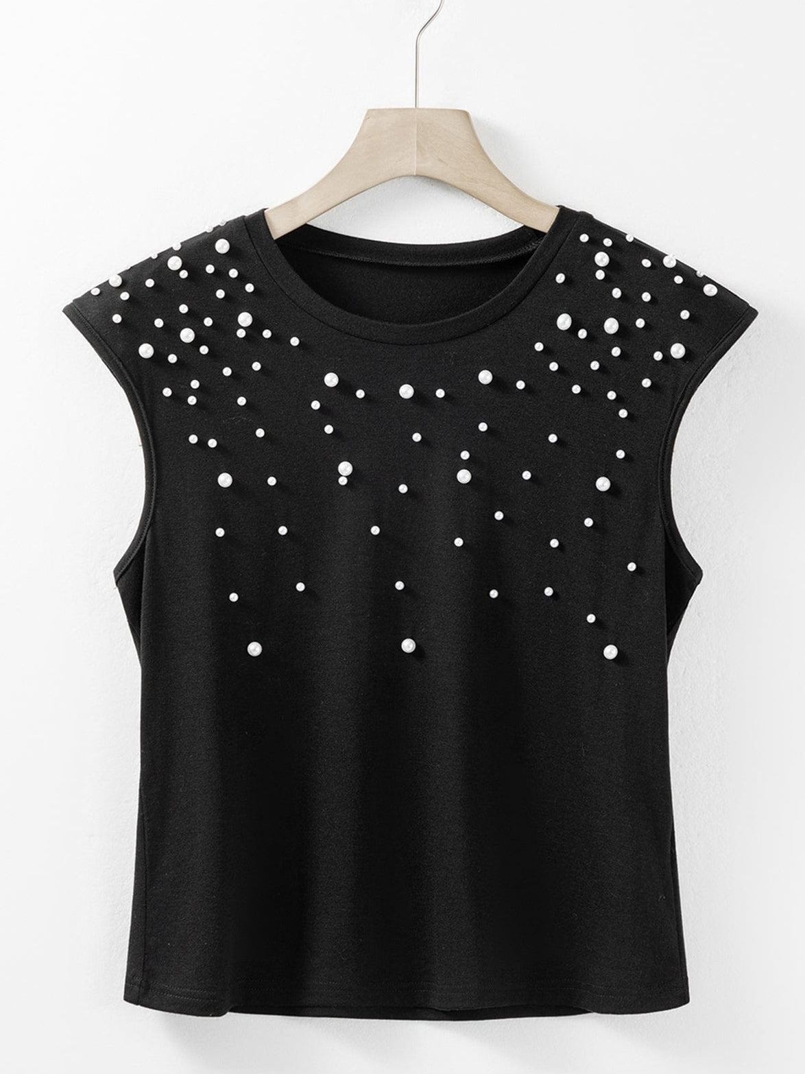 Elegant Black Pearl Shoulder Pad Tank Top