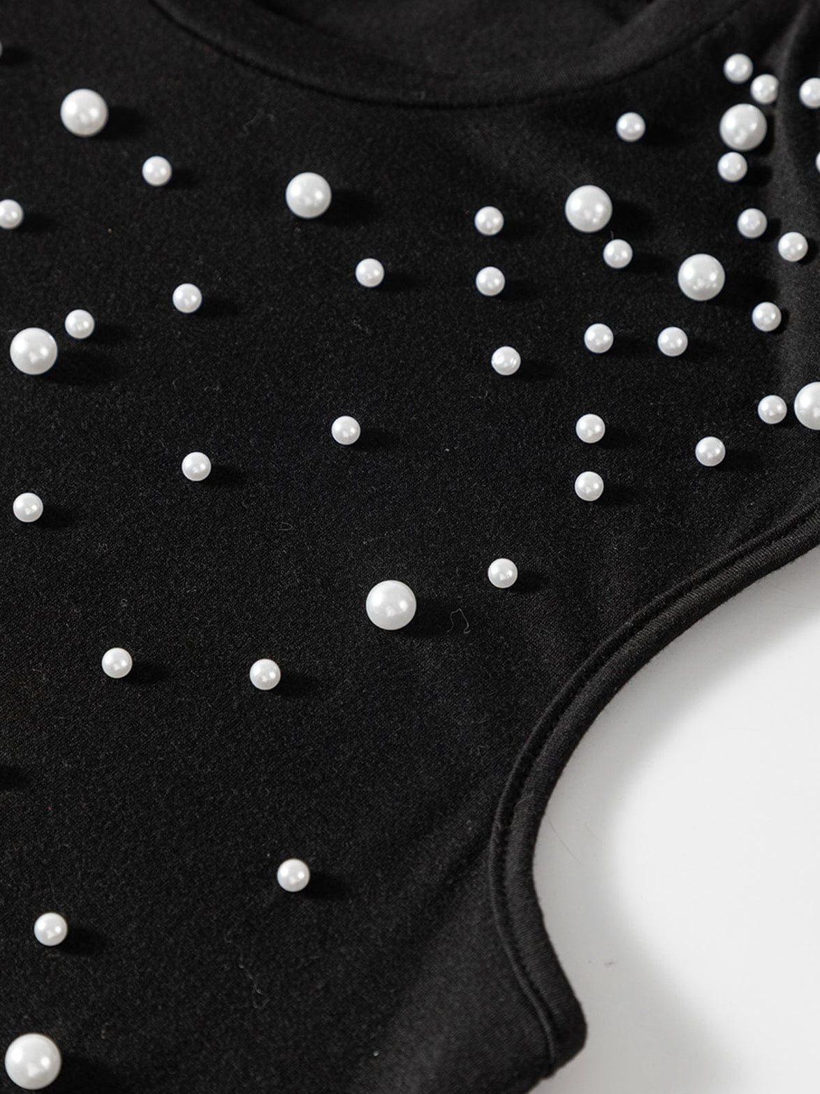 Elegant Black Pearl Shoulder Pad Tank Top