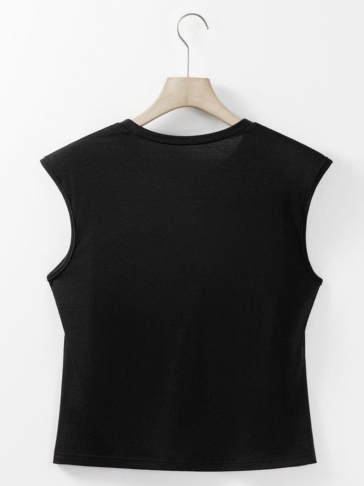 Elegant Black Pearl Shoulder Pad Tank Top