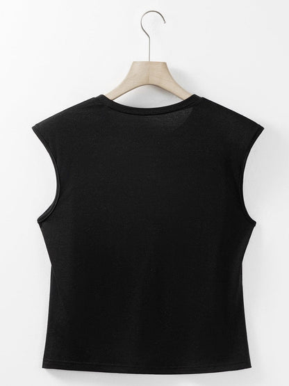Elegant Black Pearl Shoulder Pad Tank Top