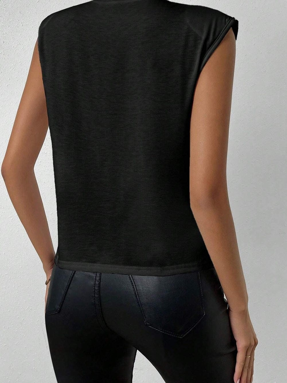 Elegant Black Pearl Shoulder Pad Tank Top