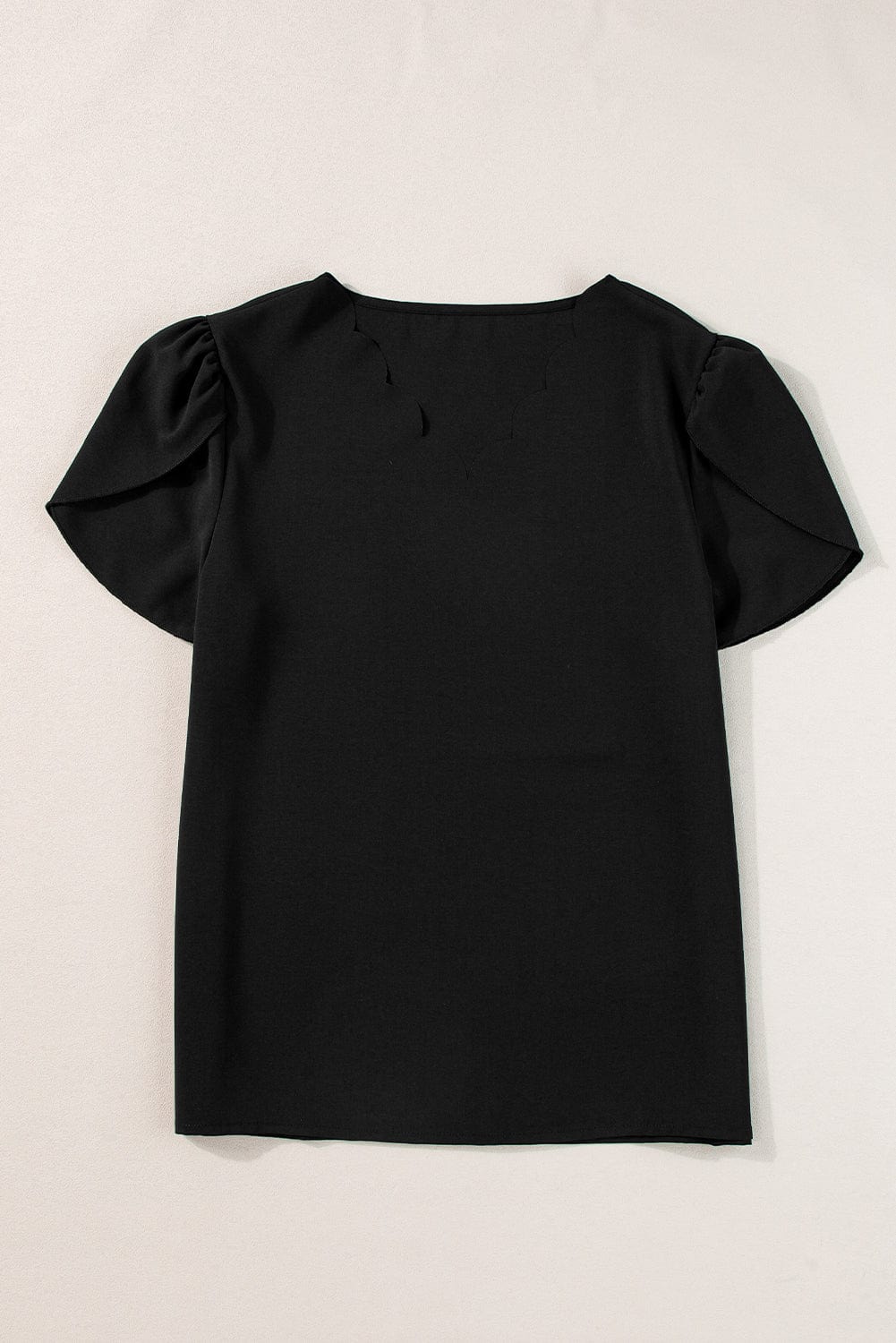 Elegant Black Petal Sleeve V-Neck Top