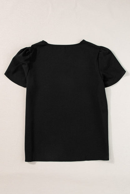 Elegant Black Petal Sleeve V-Neck Top