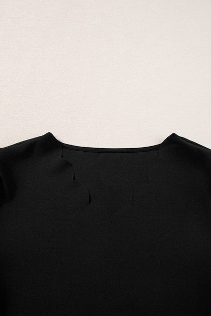 Elegant Black Petal Sleeve V-Neck Top