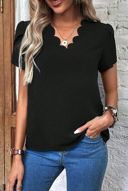 Elegant Black Petal Sleeve V-Neck Top