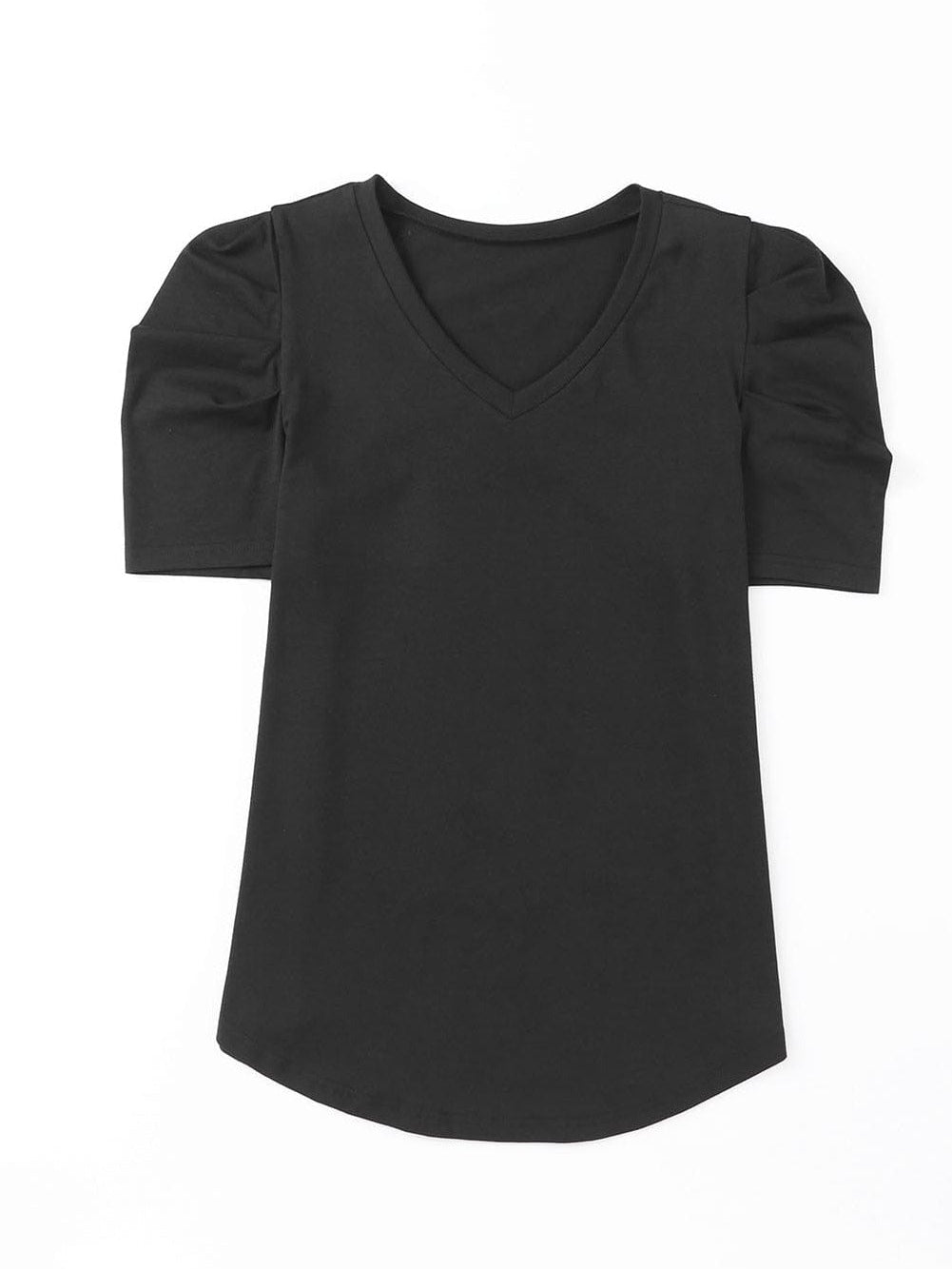 Elegant Black Puff Sleeve V-Neck Top