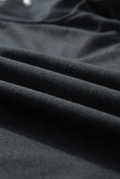 Elegant Black Rhinestone Pearl Embellished Puff Sleeve Blouse