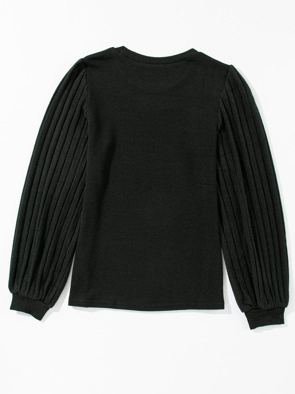 Elegant Black Ribbed Bishop Sleeve Knit Top