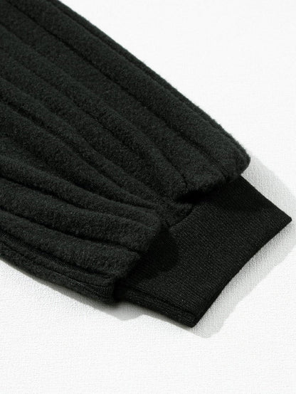 Elegant Black Ribbed Bishop Sleeve Knit Top