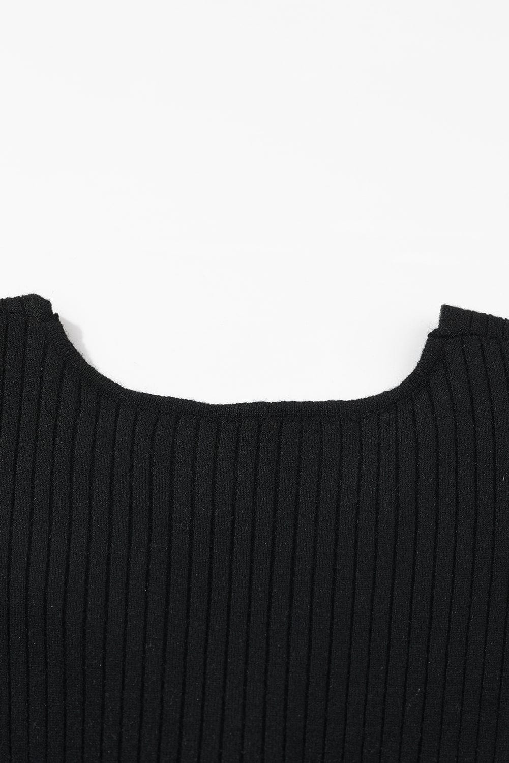 Elegant Black Ribbed Knit Sweater Dress with Twisted V-Neck