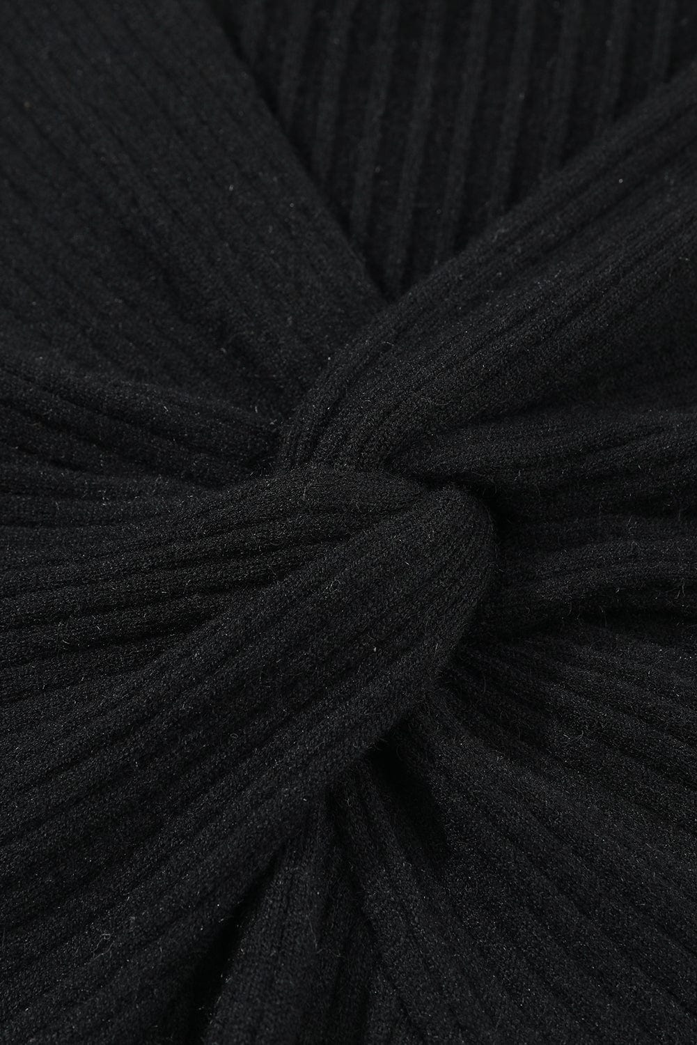 Elegant Black Ribbed Knit Sweater Dress with Twisted V-Neck