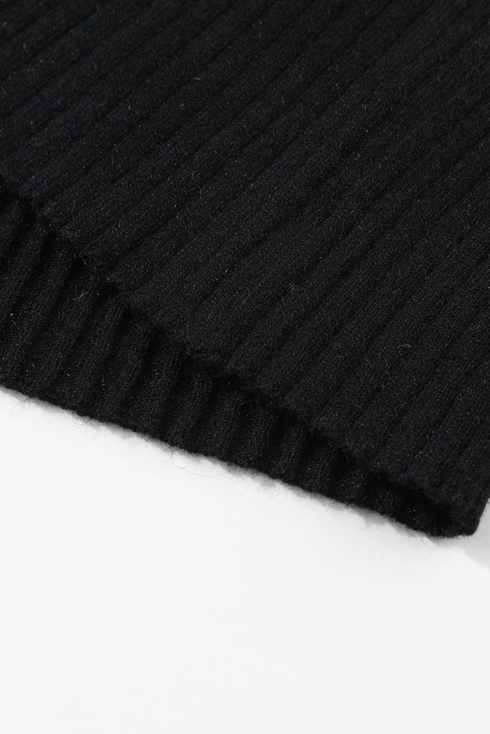 Elegant Black Ribbed Knit Sweater Dress with Twisted V-Neck