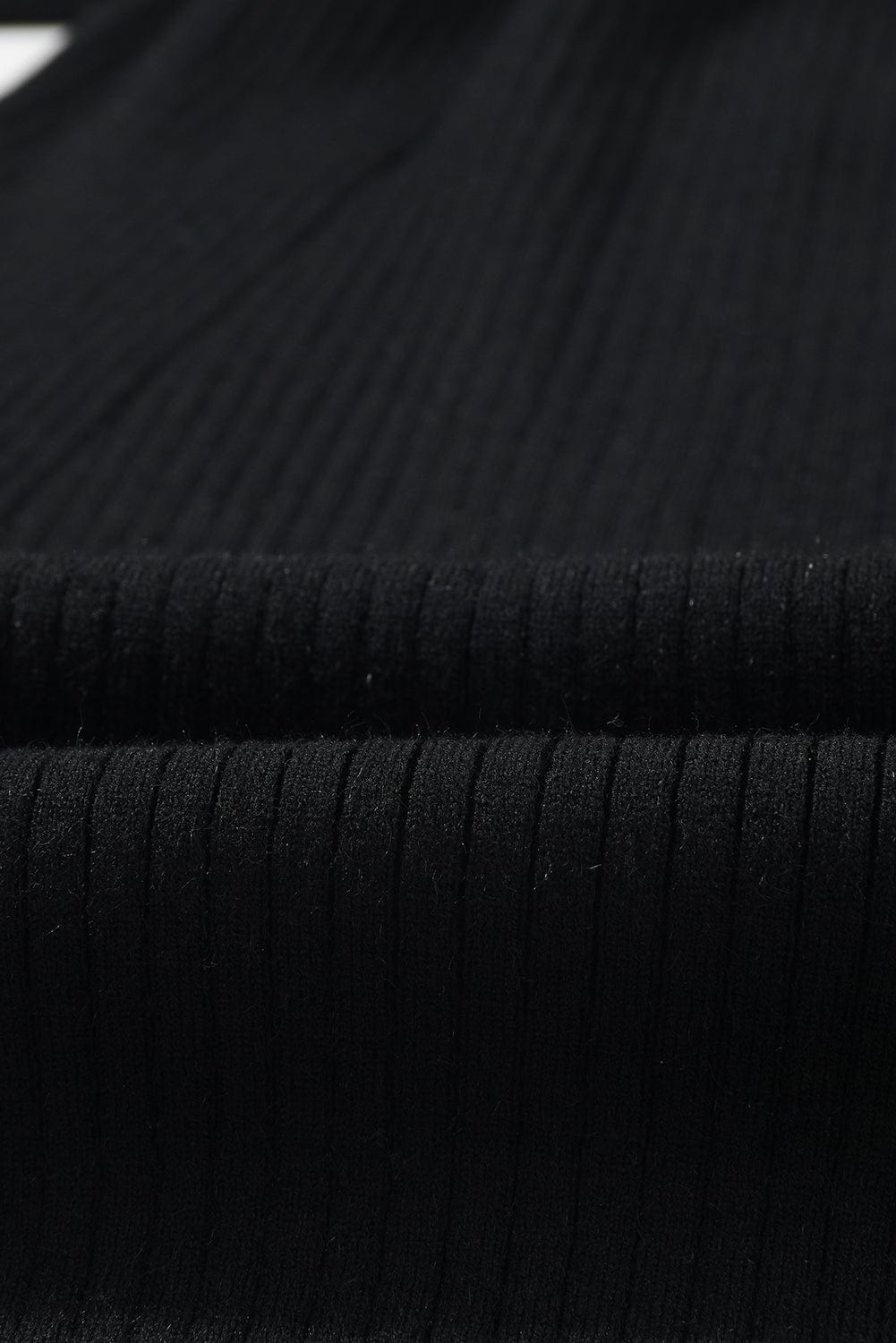 Elegant Black Ribbed Knit Sweater Dress with Twisted V-Neck