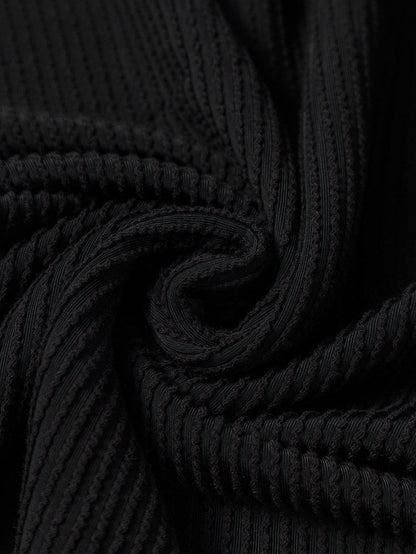 Elegant Black Ribbed Twist Detail Maxi Dress