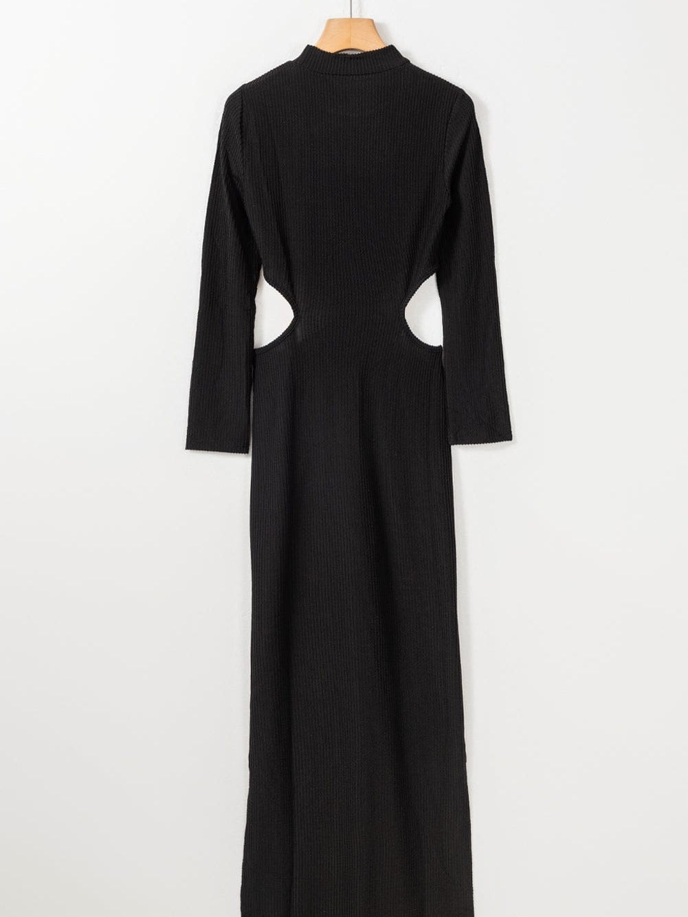 Elegant Black Ribbed Twist Detail Maxi Dress