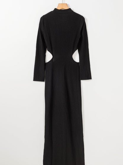 Elegant Black Ribbed Twist Detail Maxi Dress