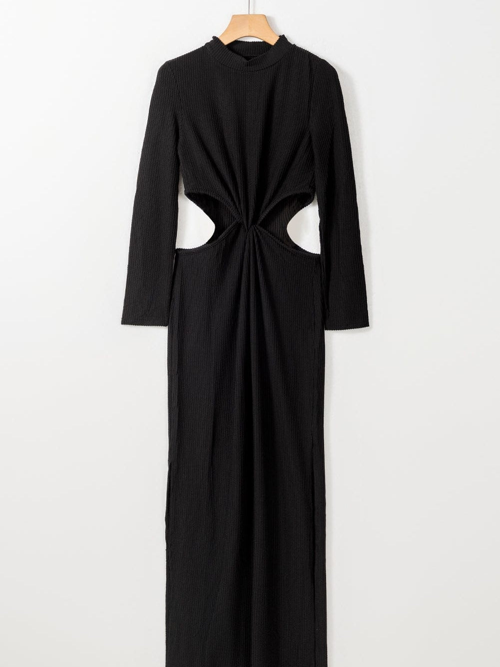 Elegant Black Ribbed Twist Detail Maxi Dress