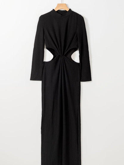 Elegant Black Ribbed Twist Detail Maxi Dress