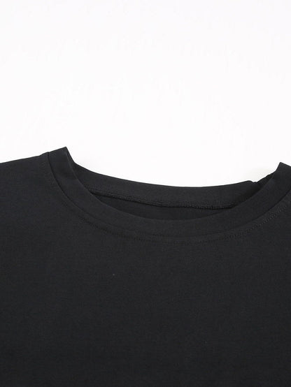 Elegant Black Ruffle Sleeve Tee with Hollow Out Design